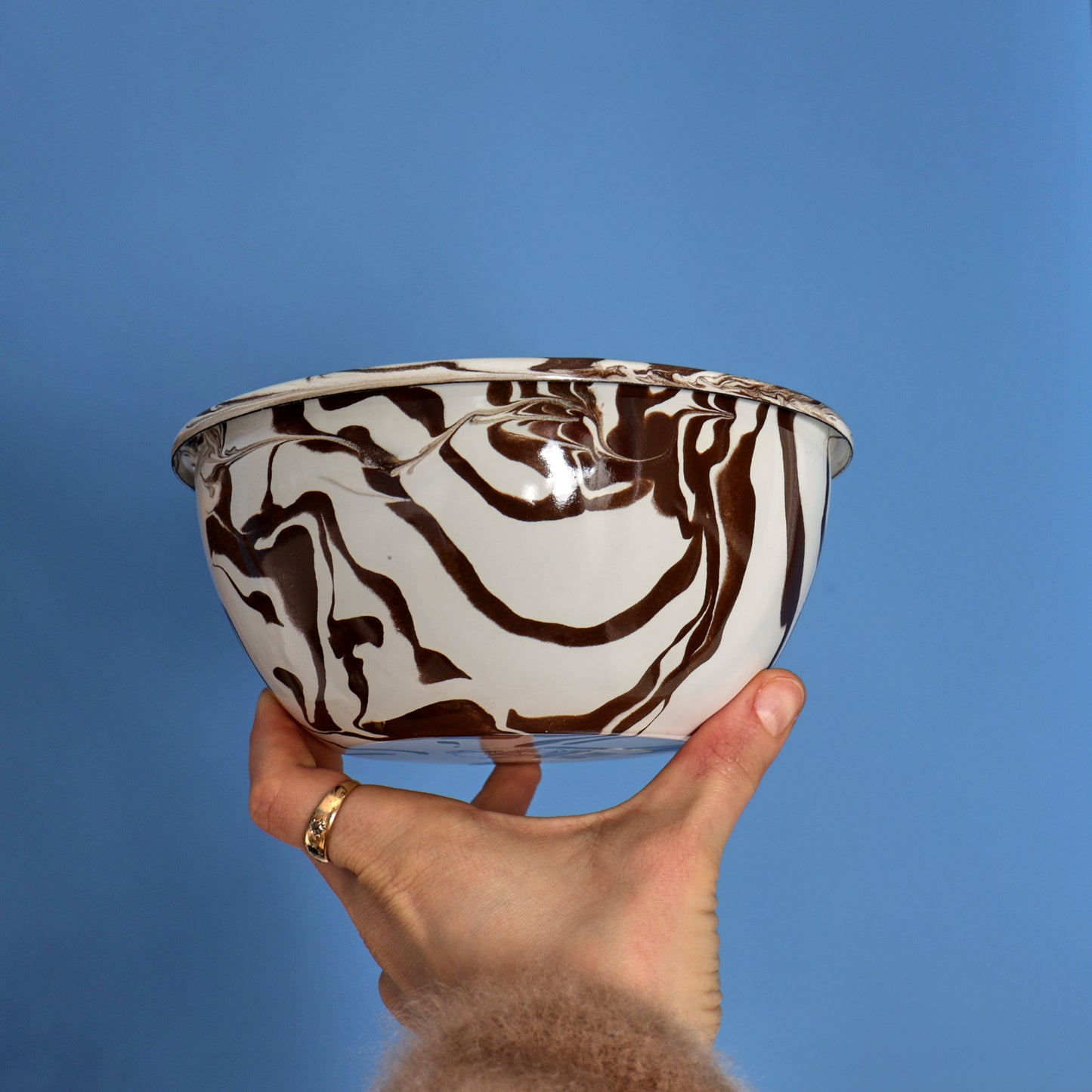 Hand Marbled 16 Piece  Enamelware Dinner Set - Brown