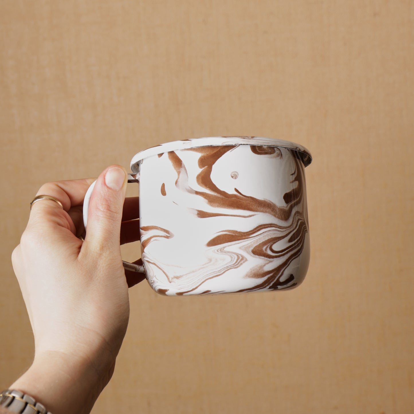 Hand Marbled 16 Piece  Enamelware Dinner Set - Brown