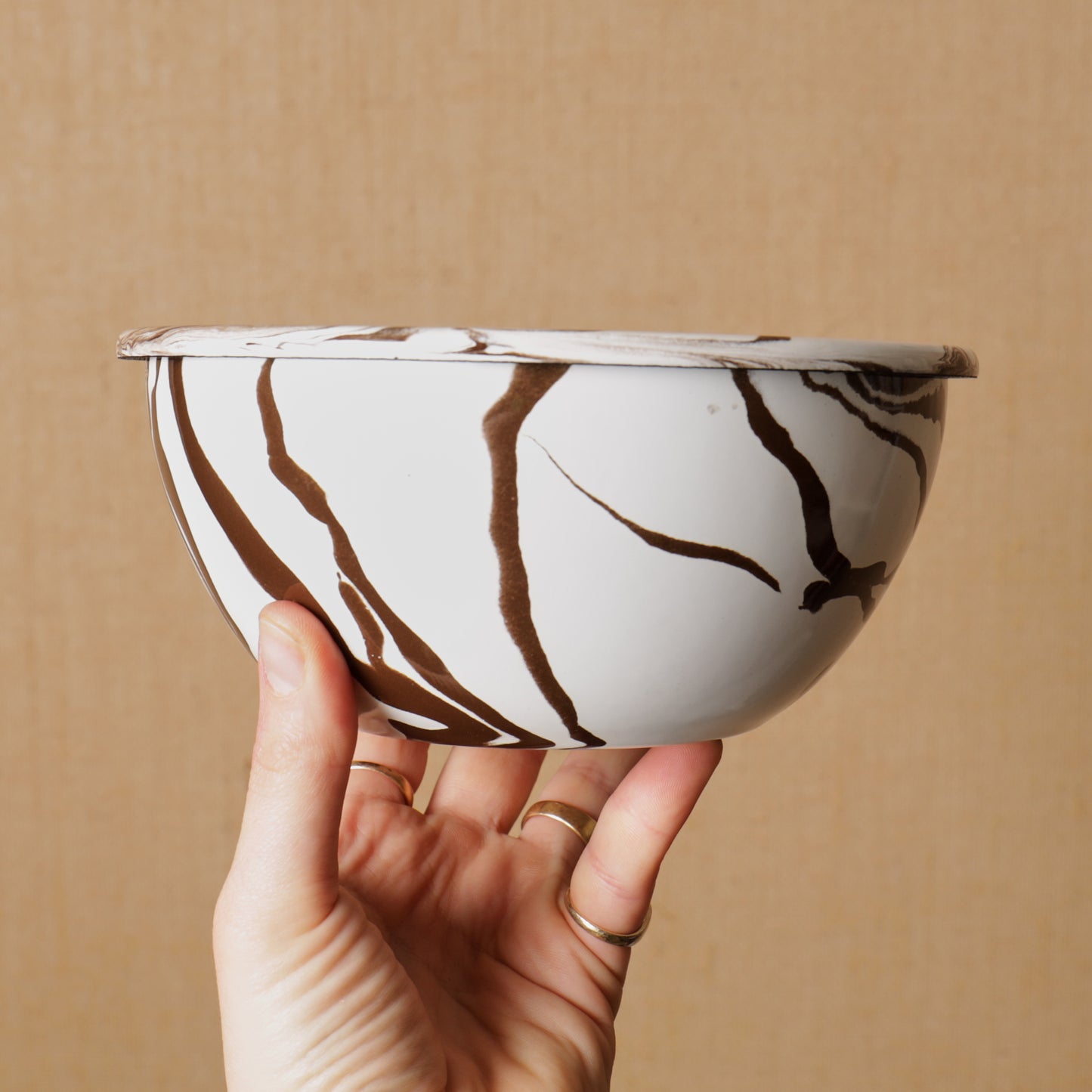 Hand Marbled 16 Piece  Enamelware Dinner Set - Brown