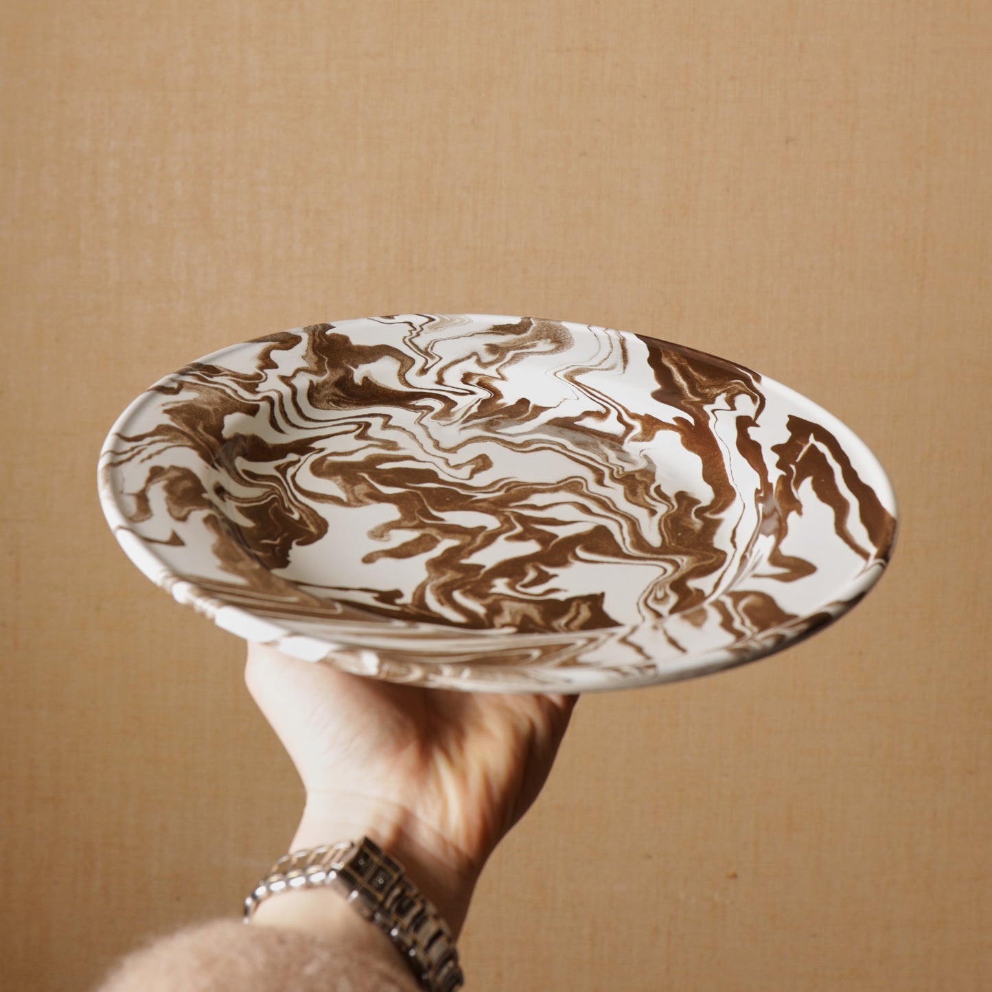 Hand Marbled 16 Piece  Enamelware Dinner Set - Brown