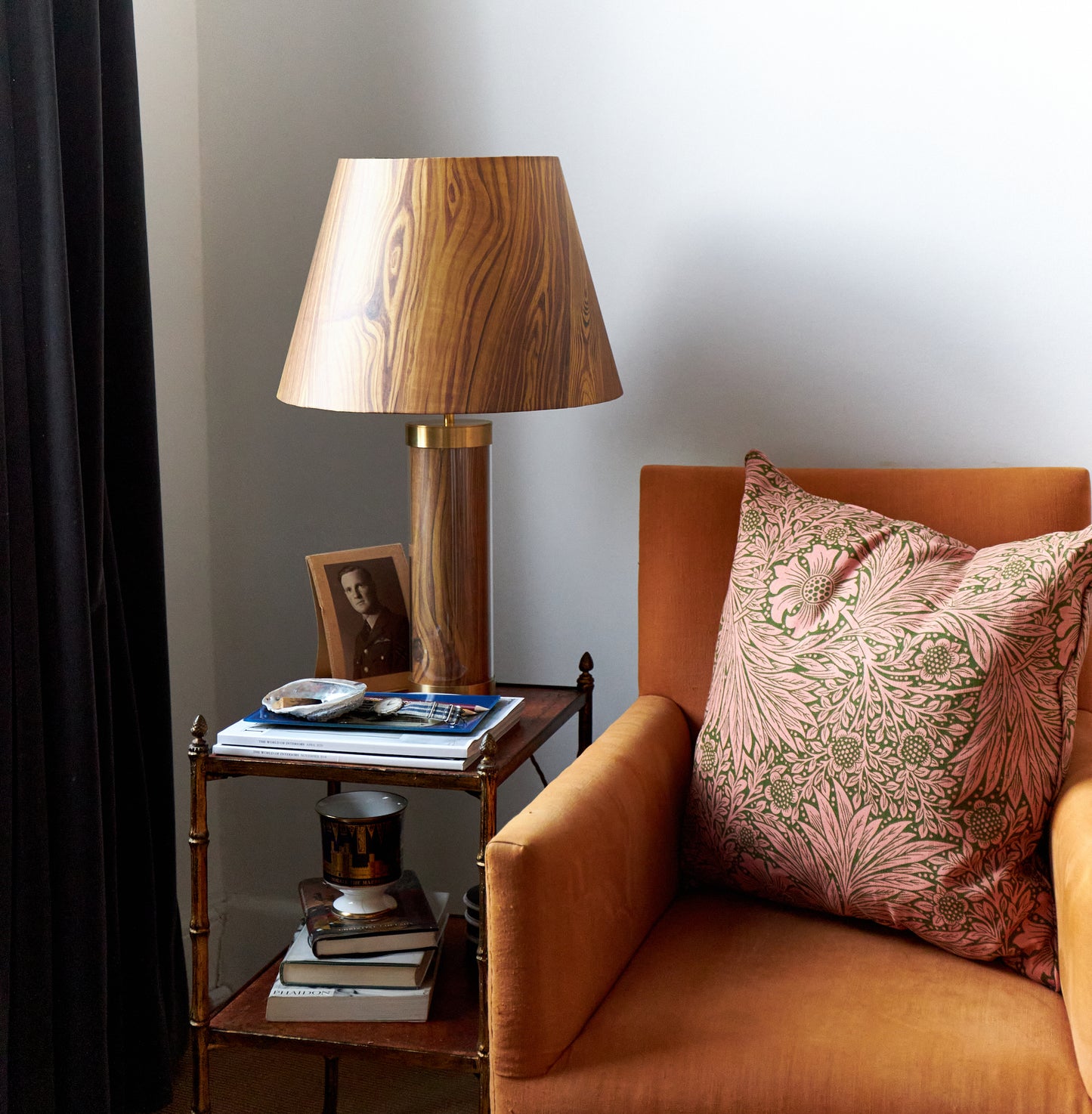 Faux Pitch Pine Glass & Brass Lamp