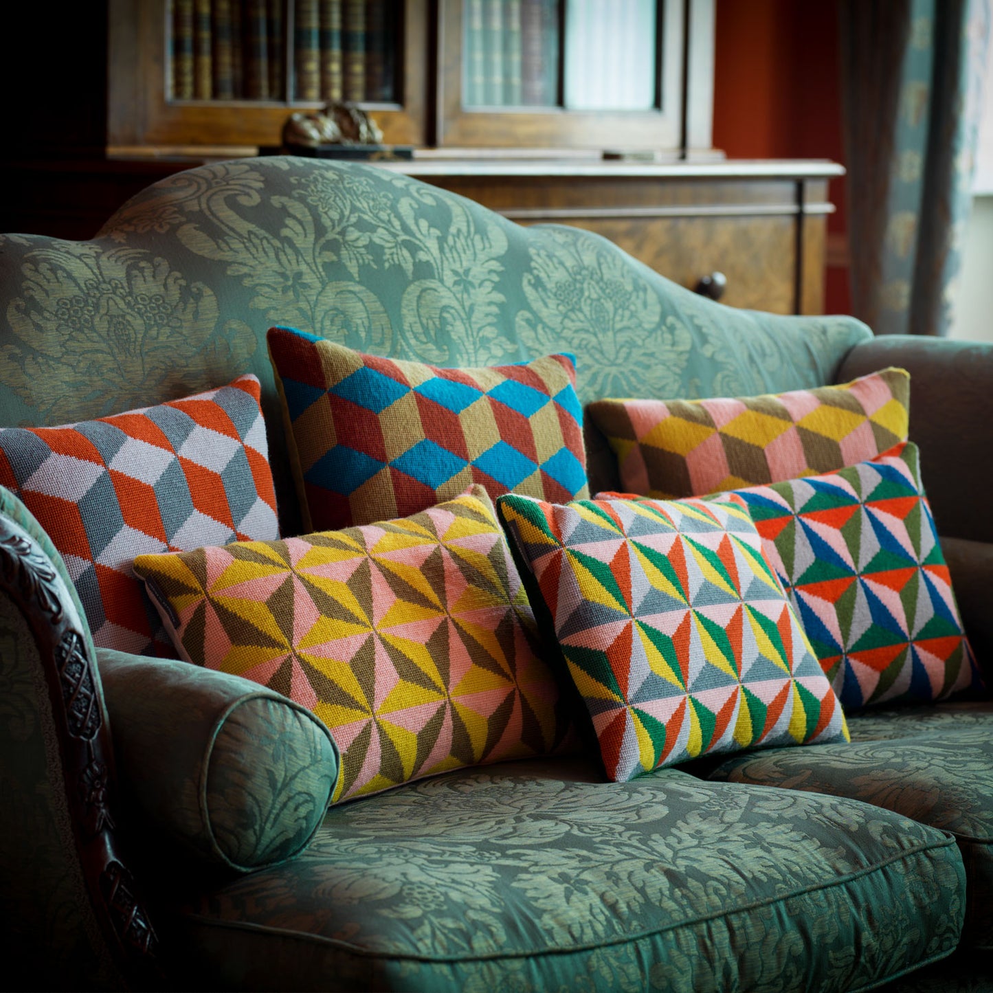 Falling Cubes Cushion - Blue