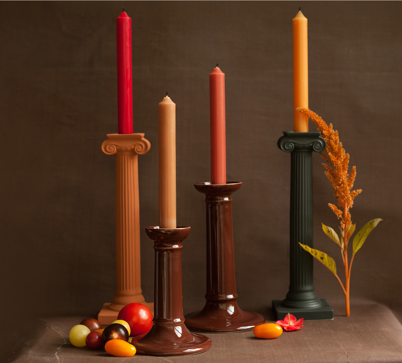 P&H Black Basalt Ionic Column Candlestick