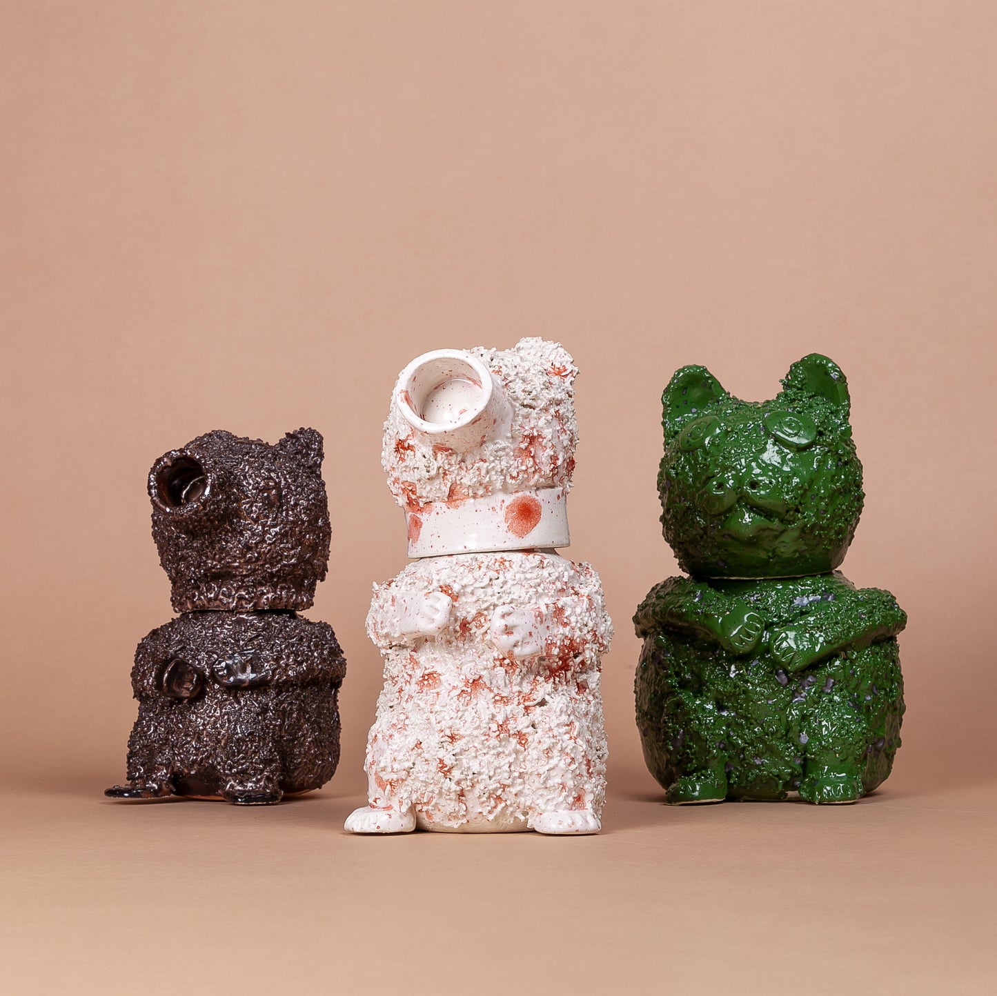 Pottery Cat Bottle - Irish Green Glaze