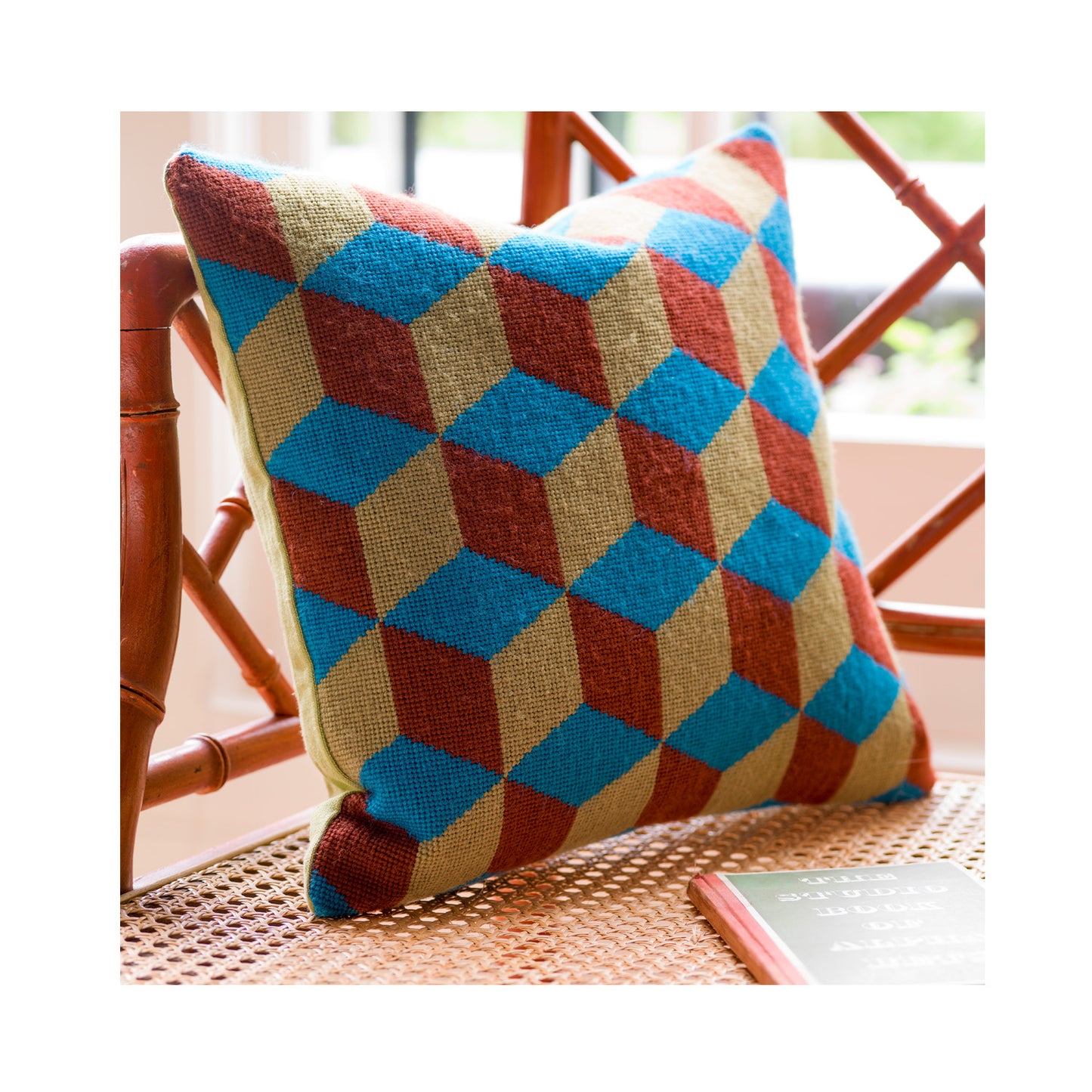 Falling Cubes Cushion - Blue